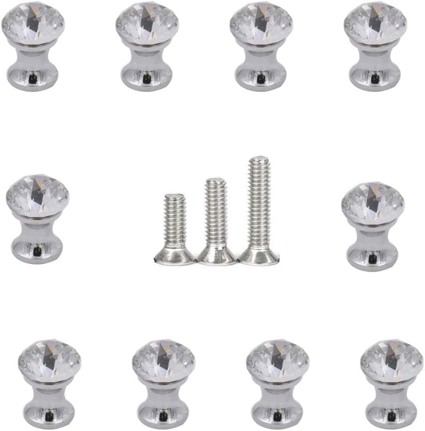 V-House 10 Pcs Mini Crystal Cabinet Drawer Pull Handles Jewelry Box Gift Case Knobs Knobs,2 Size Screw