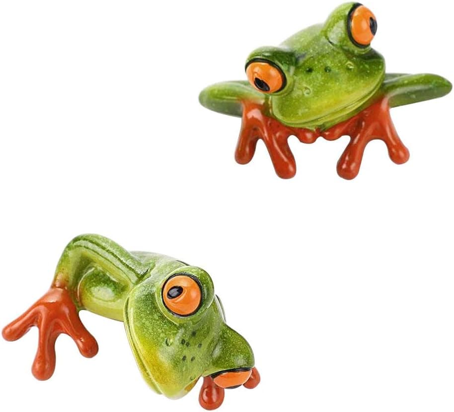 Cucumis Funny Creative Frog Decoration 3D Resin Animal Craft for Computer Monitor Desk Office Toy Figurine Personalized Car Accessories Decor 1 Set（2 Piece）