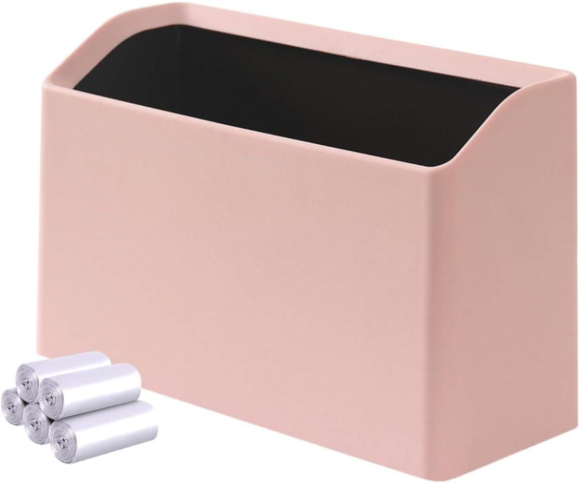 Mini Trash Can Bold Ed., Small Waste Garbage Basket Bin for Desk Office Kitchen Bedroom Bathroom, 100 Plastic Bags (Pink)