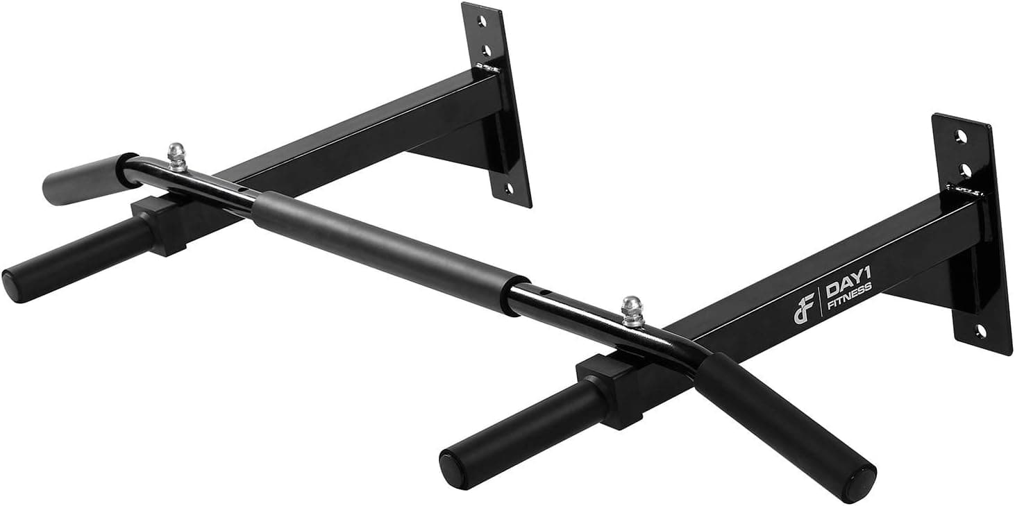 Wall Mounted Chin-Up Bar by Day 1 Fitness with Padded Foam Grips, Holds up to 400 lbs - Heavy-Duty, Steel Pull-Up Bar for Home, Includes all Mounting Hardware - Workout Pull-Up Equipment for Leg Raises