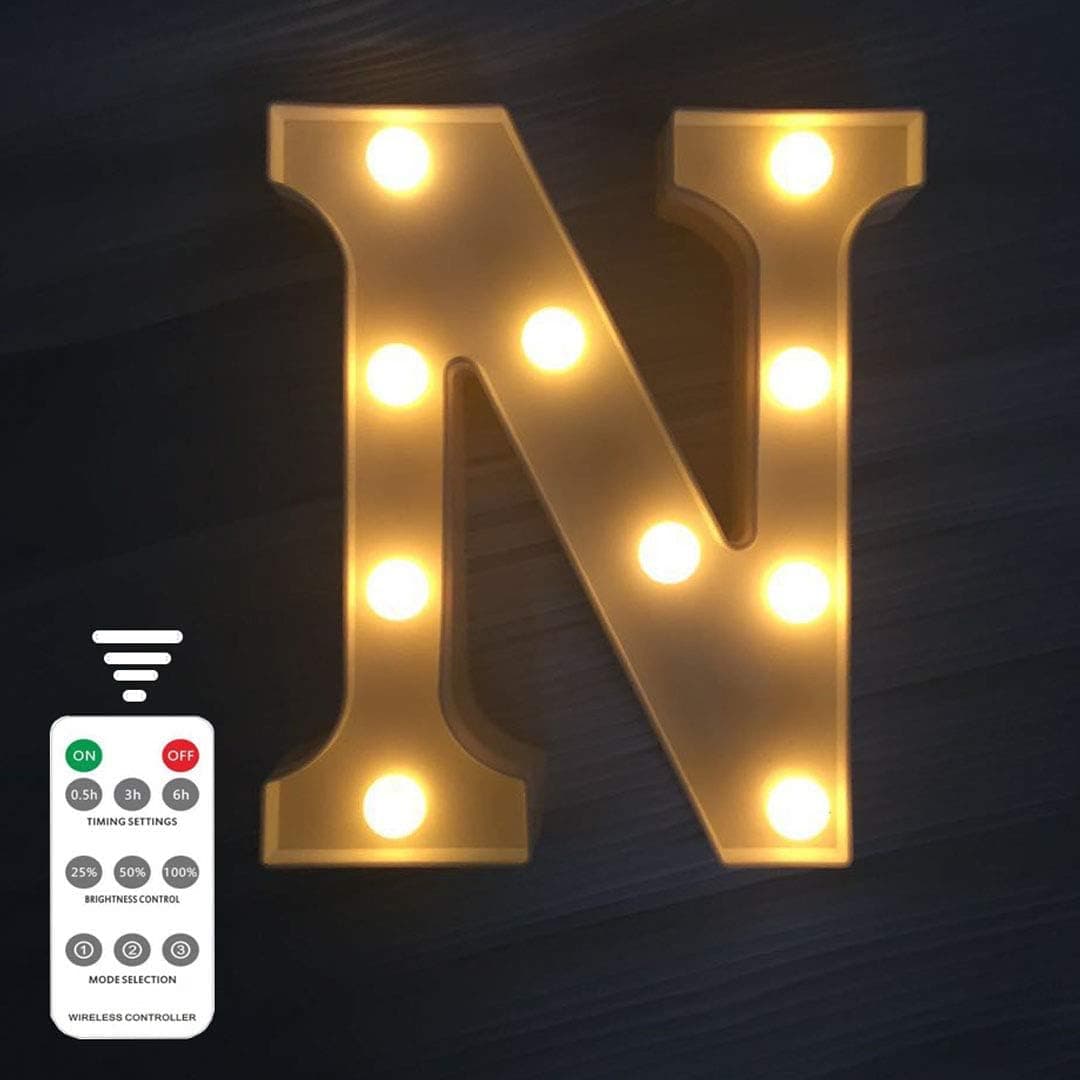 LED Marquee Letter Lights 9 Modes Alphabet Light Up Signs Remote Control Timer Dimmable for Christmas Wedding Birthday Party Home Bar BBQ Decoration (Letters N,Warm White)