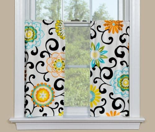 Kitchen Curtain Window Tiers - Pom Pom Play Confetti Floral - 48-Inch w by 24-Inch l