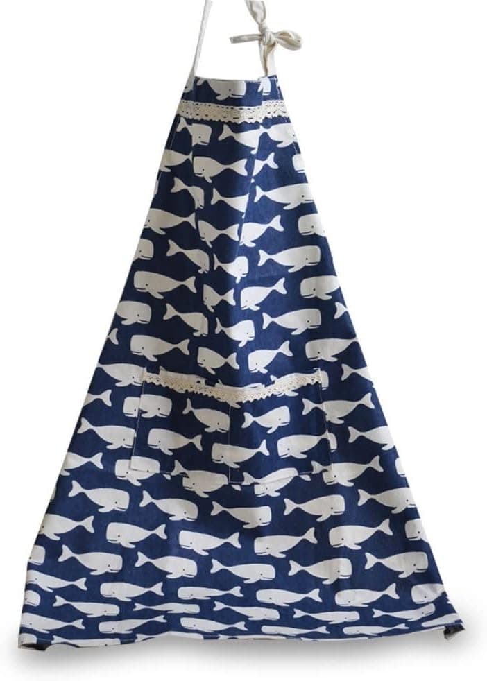 Blue Whale Pattern Apron,Summer Thin Apron,Cotton Canvas Apron,Kitchen Cooking Baking Garden Chef Apron with Pockets