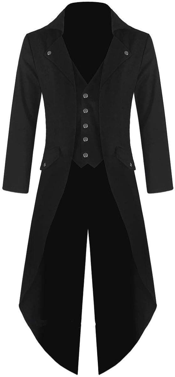 Darkrock Men's Black Cotton Twill Steampunk Tailcoat Jacket Goth Victorian Coat/Trench (X-Large, Black)