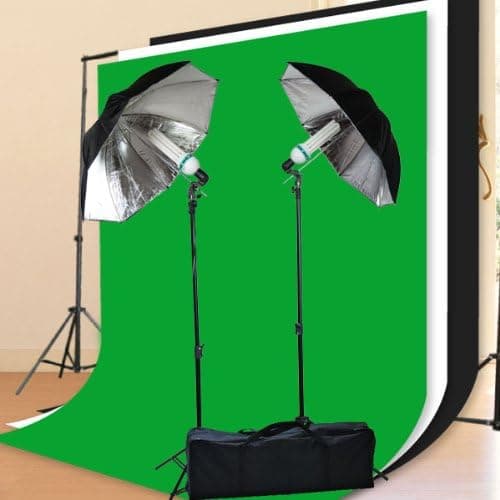 ePhoto Studio Portrait Video Photography Photo 10ft x 20ft Large Chromakey Green, Black and White Muslin Background Stand Lighting Kit by ePhotoInc HKZ06