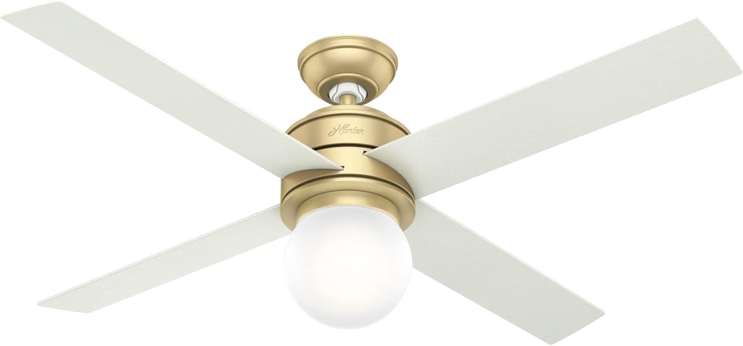Hunter Fan Company, 59320, 52 inch Hepburn Modern Brass Ceiling Fan with LED Light Kit and Wall Control