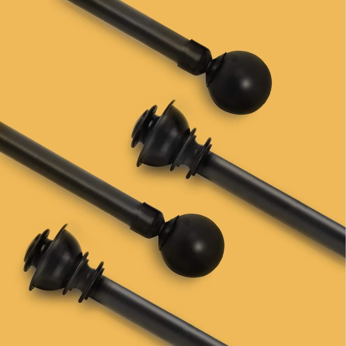ASLIFE 1-1/8" Diameter Curtain Rods Drapery Window Treatment with Round Finials (72"-144", Classic Style, Black)