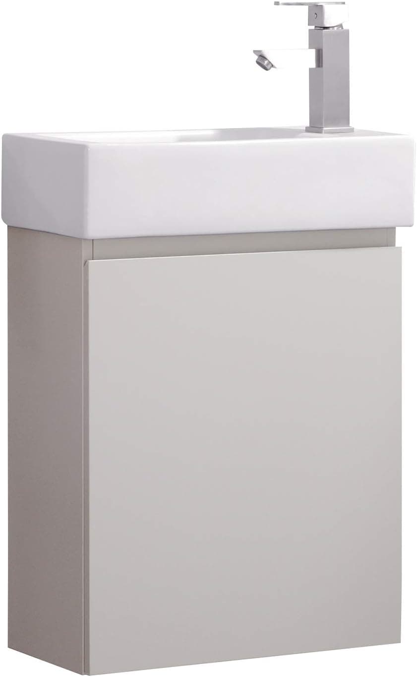 LUCA Kitchen & Bath LC20KGP Nova 20" Bathroom Vanity with Sink in Dove Gray, Wall Hung Style, Made with Hardwood and Integrated Porcelain Top