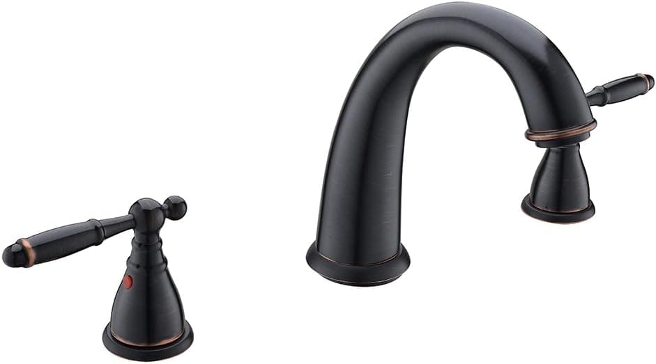 KINGO HOME Commercial Solid Brass Lavatory 3 Holes Widespread 2 Handles Oil Rubbed Bronze Bathroom Faucets, Bathroom Sink Faucet with Pop Up Drian & Water Supply Hoses