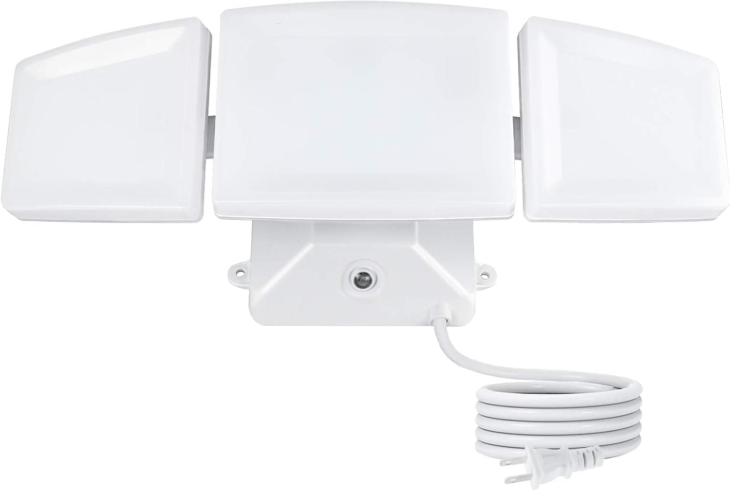 FAGUANGAO Dusk to Dawn LED Security Light,35W Plug in Flood Light Outdoor,5000k Daylight,3200lm, IP65 Waterproof,Adjustable 3 Heads Wall Light for Eave,Garage, Porch, Yard, White