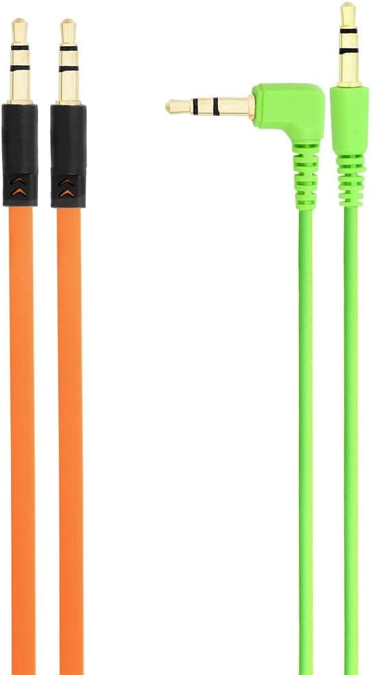Chromo Inc. 2x Pack 3.5mm Auxiliary Cable 1 Angled and 1 Flat Audio Music Aux - Pumpkin