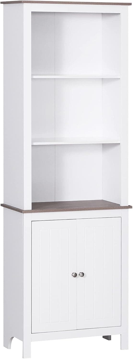 HOMCOM 69'' Freestanding Storage Cabinet, Bathroom Linen Tower, Kitchen Cupboard, Buffet Cabinet, Bookcase with Double Door 3-Tier Shelf for Home Office, White