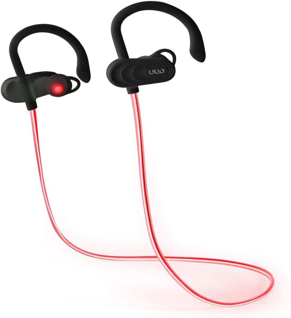 UUD Wireless Bluetooth 5.0 Running Headphones Outdoor Sports Safety Laser Earphones, HiFi Heavy Bass Stereo Sweatproof Earbuds with Mic, Noise Cancelling Headset Gym (Black)