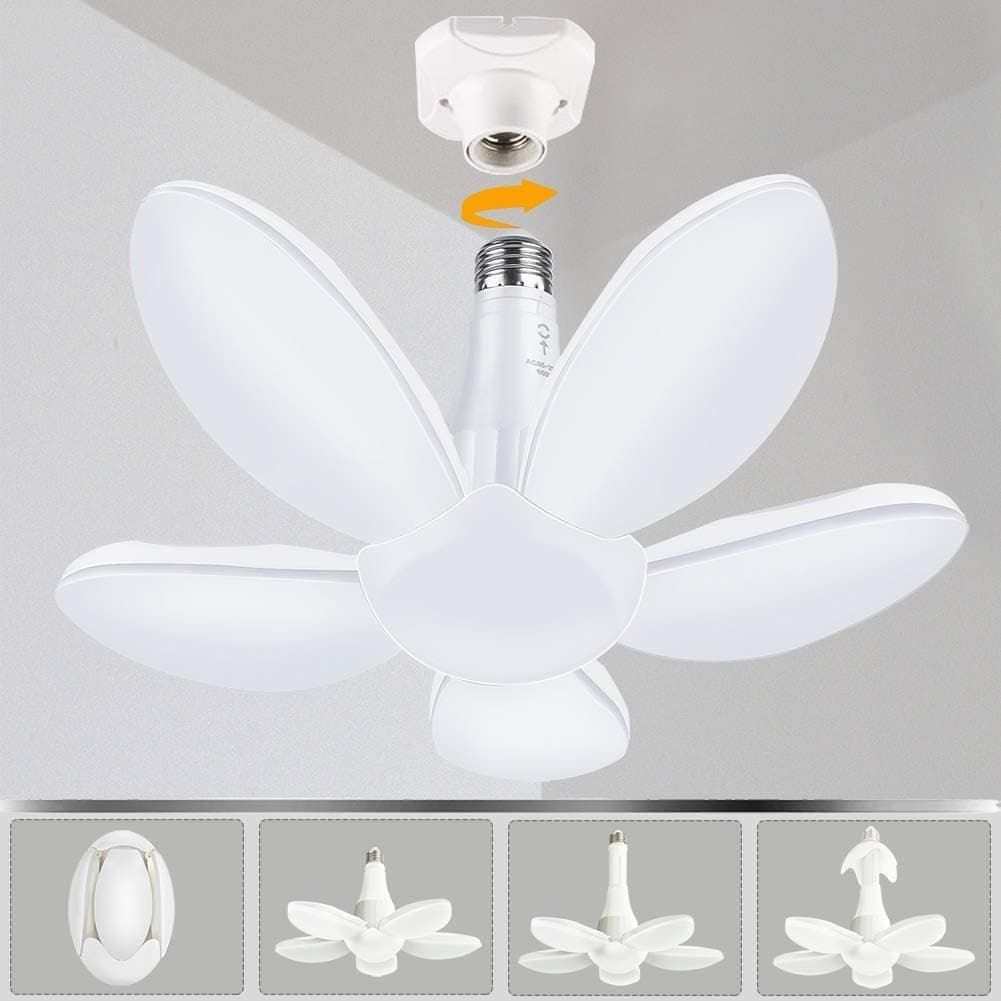Led Garage Light with Telescopic Pole, 80W 8000LM LED Shop Light E26/E27 Garage Ceiling Lights, Adjustable Multi-Position Panels Garage Lighting Light Bulb for Warehouse, Corridor, Attic, Basement