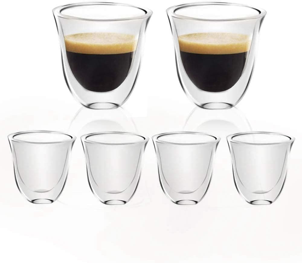 [6-Pack, 2 oz]DESIGN•MASTER - Premium Espresso Glasses, Double Wall Insulated Glass, Perfect for Coffee Maker