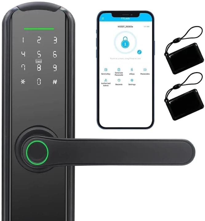 SimpleLock Smart Lock Door Handle Waterproof Keyless Entry, 6 in 1 Biometric Fingerprint Unlock, Digital Keypad, IC Card Unlock, Standard Key Entry, Bluetooth Connection Phone, Smart Door Lock Handle