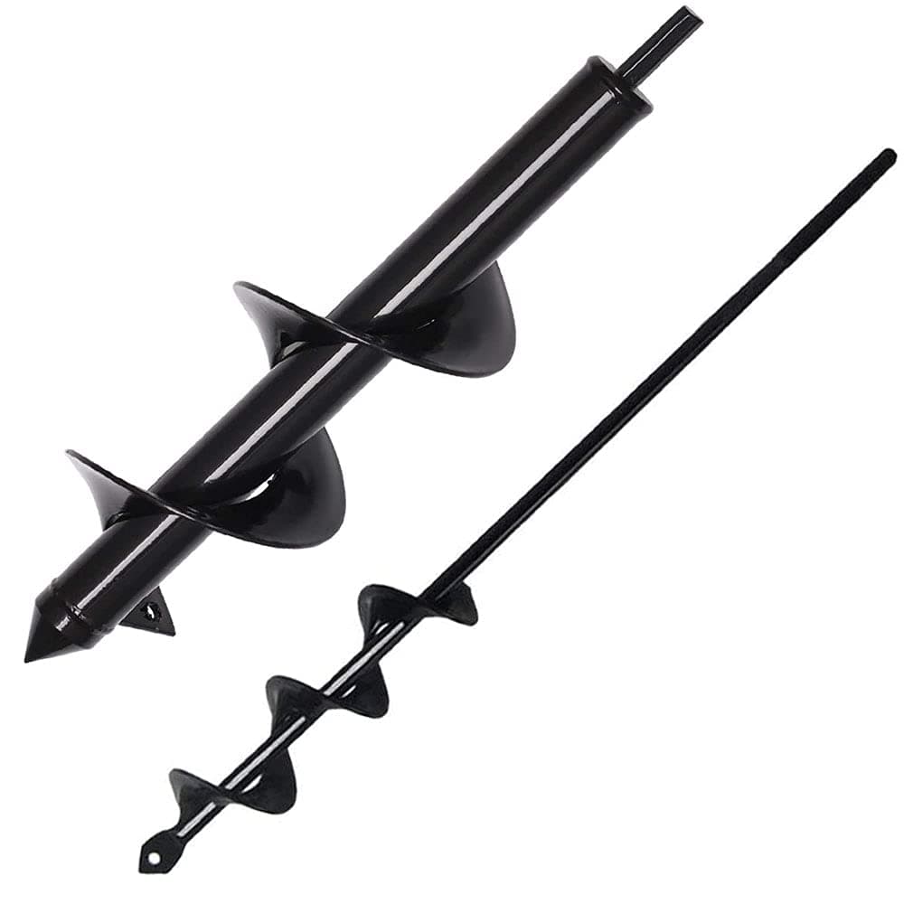 Auger Drill Bit Garden Auger Spiral Drill Bit Non Slip Earth Drill Auger for 3/8” Hex Drive Drill (1.6”X16.6”&3.5”X16” Black)