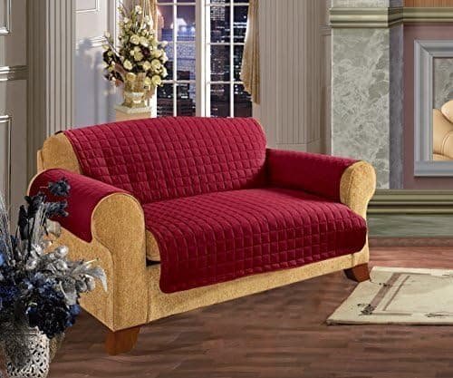 Quilted Pet Dog Children Kids - Furniture Protector- Microfiber Slip Cover Red Love Seat