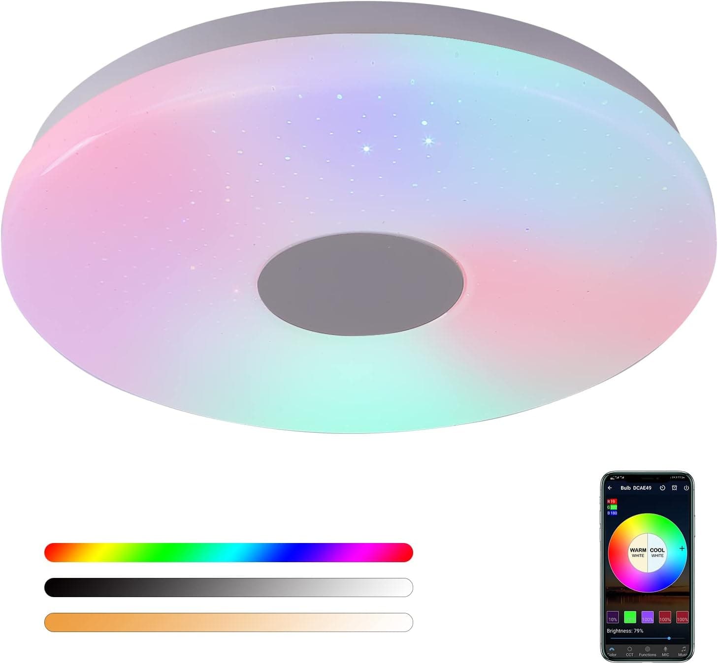 OFFDARKS Flush Mount Smart Ceiling Light,Support Alexa Google Home, Adjustable Brightness 28W Ceiling Light,Dimmable RGB Color LED Ceiling Light Fixture for Bedroom Bathroom Living Room
