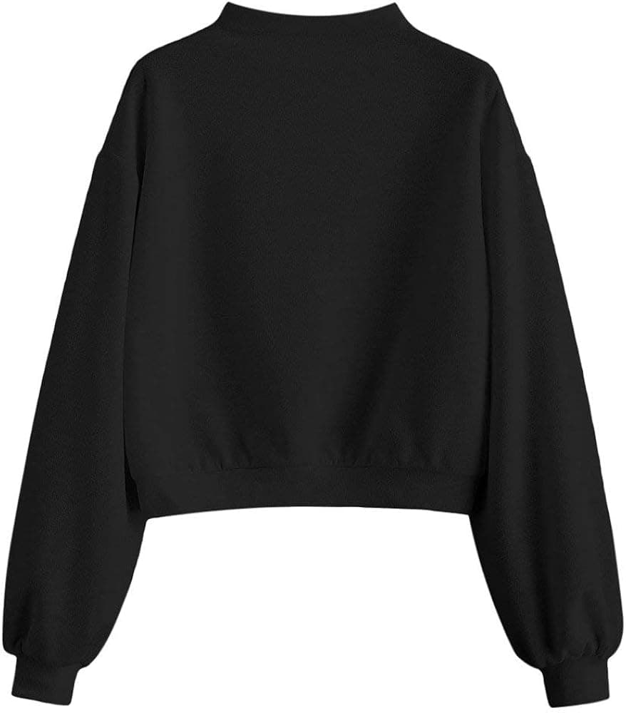 ZAFUL Women’s Mock Neck Plain Solid Sweatshirt Pullover Drop Shoulder Long Sleeves Pullover Tops