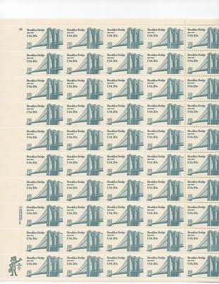 USPS Brooklyn Bridge Sheet of 50 x 20 Cent Stamps Scott 2041