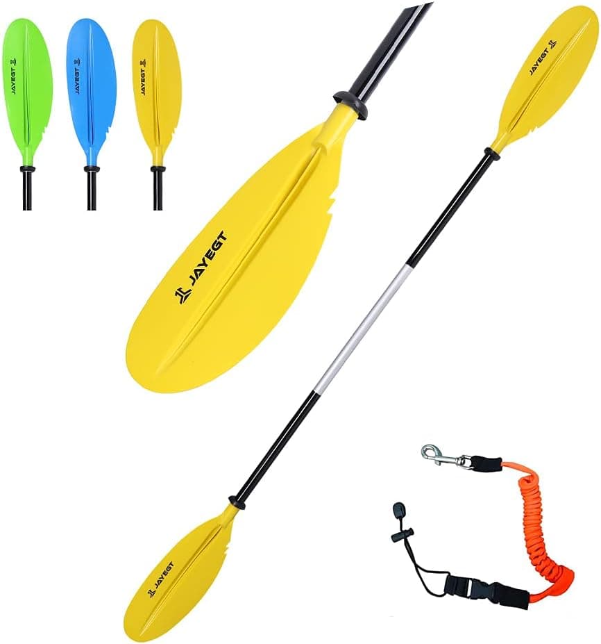 JAYEGT Kayak Paddle 87.4Inch/222CM Aluminum Alloy Shaft Kayaking Boating Oar with Paddle Leash, 1 Paddle + 1 Leash.(Yellow)