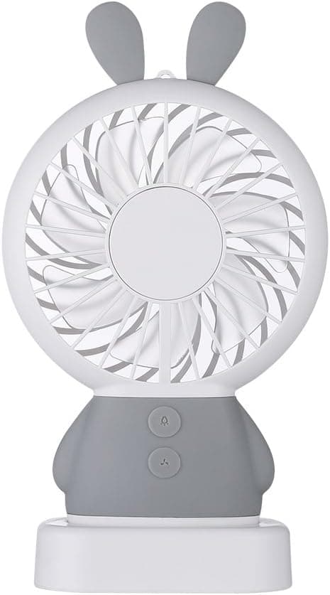 Innerest Mini Cooling Fan Personal Handheld Standable Multi-color LED Lights 2 Adjustable Speeds Travel Camping Festival Uses (Mini One Size, Rabbit- Grey)