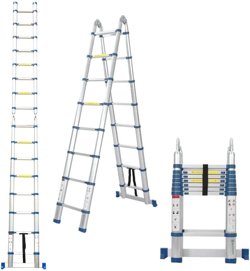 Telescoping Ladder, Extension Ladder, A-Frame Portable Folding Ladder Aluminium Lightweight 330lb Load Capacity with Support Bar Anti-Slip