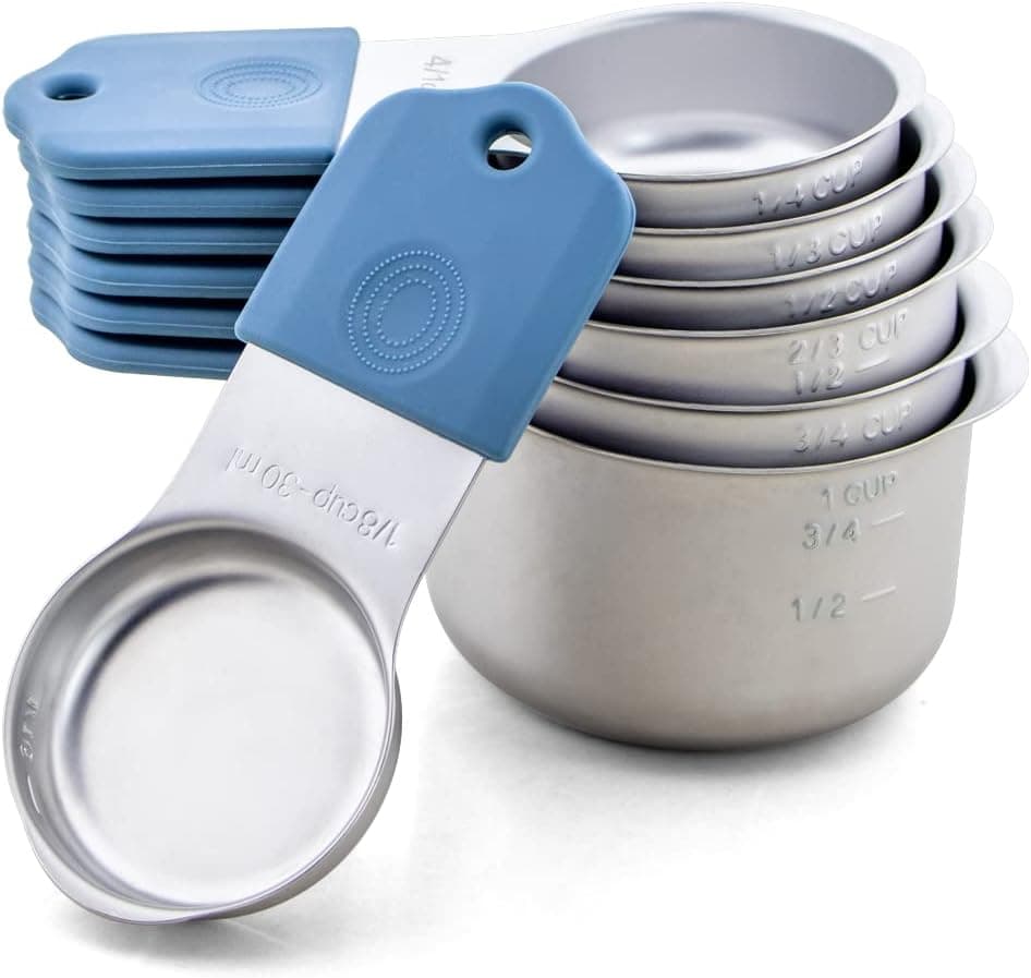 EDELIN Full magnetic measring cups 18/8 stainless steel cup set of 7 peice silicone soft handles (blue)