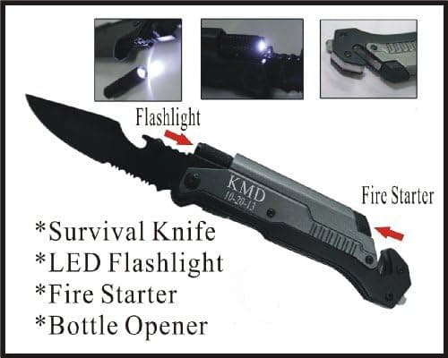 1 Personalized Engraved Custom Pocket Rescue Hunting Knife With Screw Drivers Handle. Groomsmen Gift