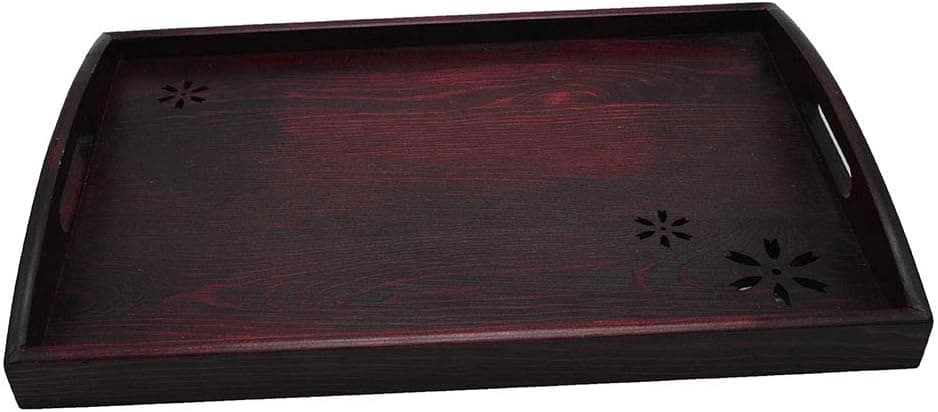Wood Serving Tray Tea Tray with Handles 15.7" x 10.6" Bed Food Tray Decorative Ottoman Trays (Black/ Red)