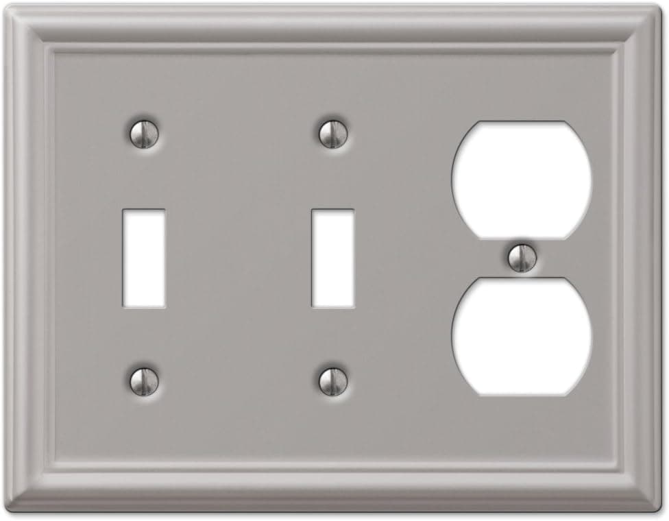 Double Toggle and Duplex Combination Wall Switch Plate Outlet Cover - Brushed Nickel