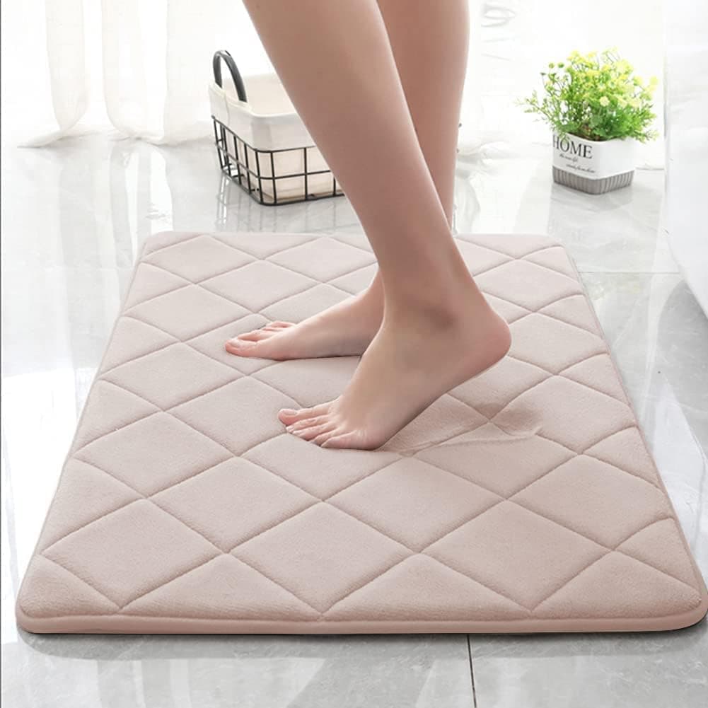 chakme Memory Foam Bath Mat Non Slip Quick Absorbent Super Soft Bathroom Rugs Machine Washable Bath Mats for Bathroom Floor, Tub, Shower 17" X 24"Khaki