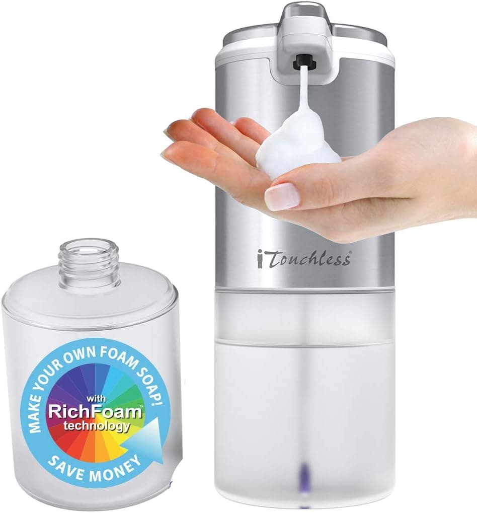 iTouchless Stainless Steel 11 fl oz/325 ml Sensor Foam Soap Dispenser, Rust-Free Automatic Touchless Pump, Mix Your Own FoamSoap for Restroom, Bathroom, Kitchen, Save Time and Money