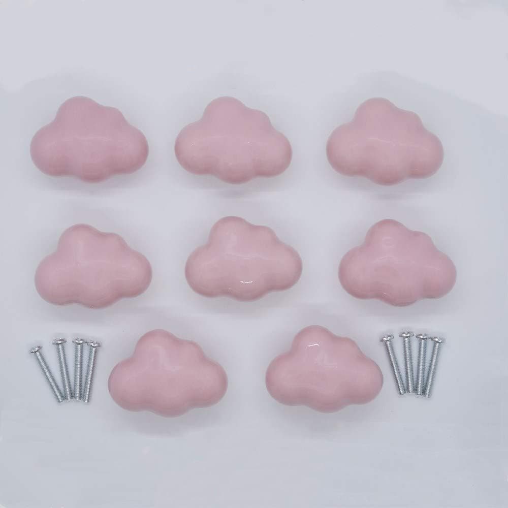 N/A 8 PCS Cloud Shape Knobs Pink,Girls Room Dresser Drawer Ceramic Knobs Cabinet Wardrobe Door Cartoon Handles Hardware (Pink)