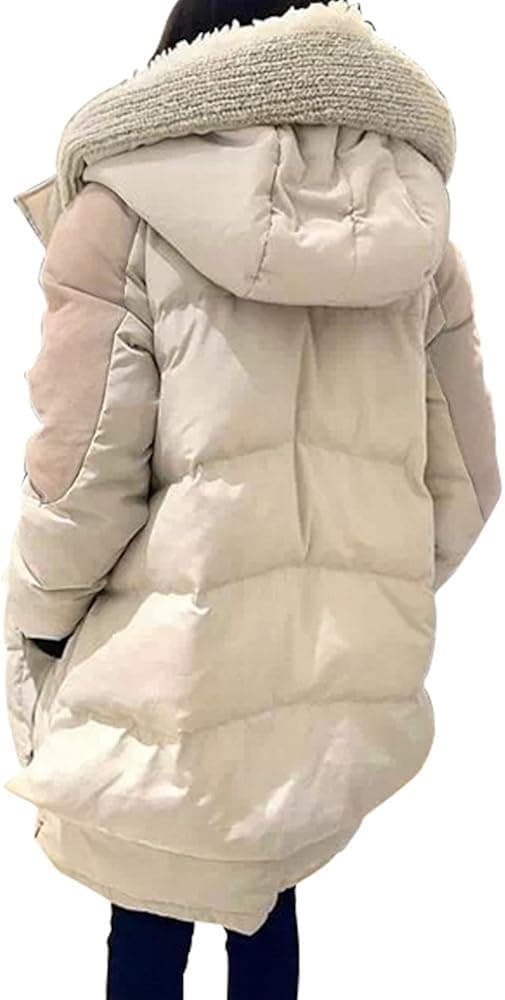 Komene Women's Winter Outwear Thickened Long Down Jacket with Hood (Beige)