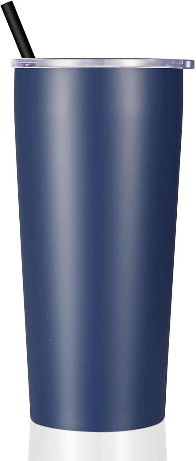 DOMICARE Stainless Steel Tumbler with Lid and Straw, Vacuum Insulated Tumblers Bulk, 20oz Travel Coffee Mug Pack of 1, Navy