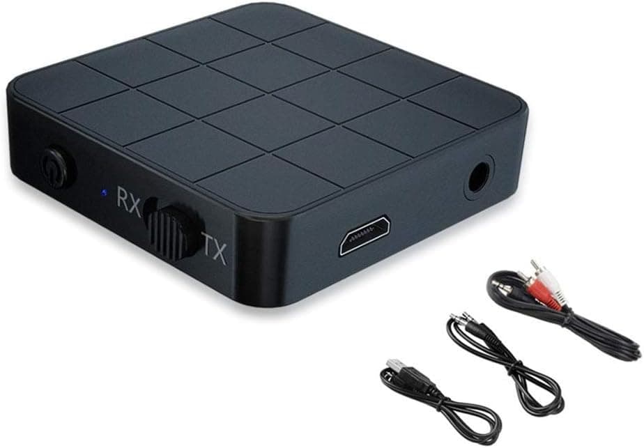 Audio Transmitter Receiver TV Computer Speaker Car Adapter 3.5mm Bluetooth 5.0 2-in-1 for Home Sound System/TV/PC/Tablet Headphone General (Black) (Large)