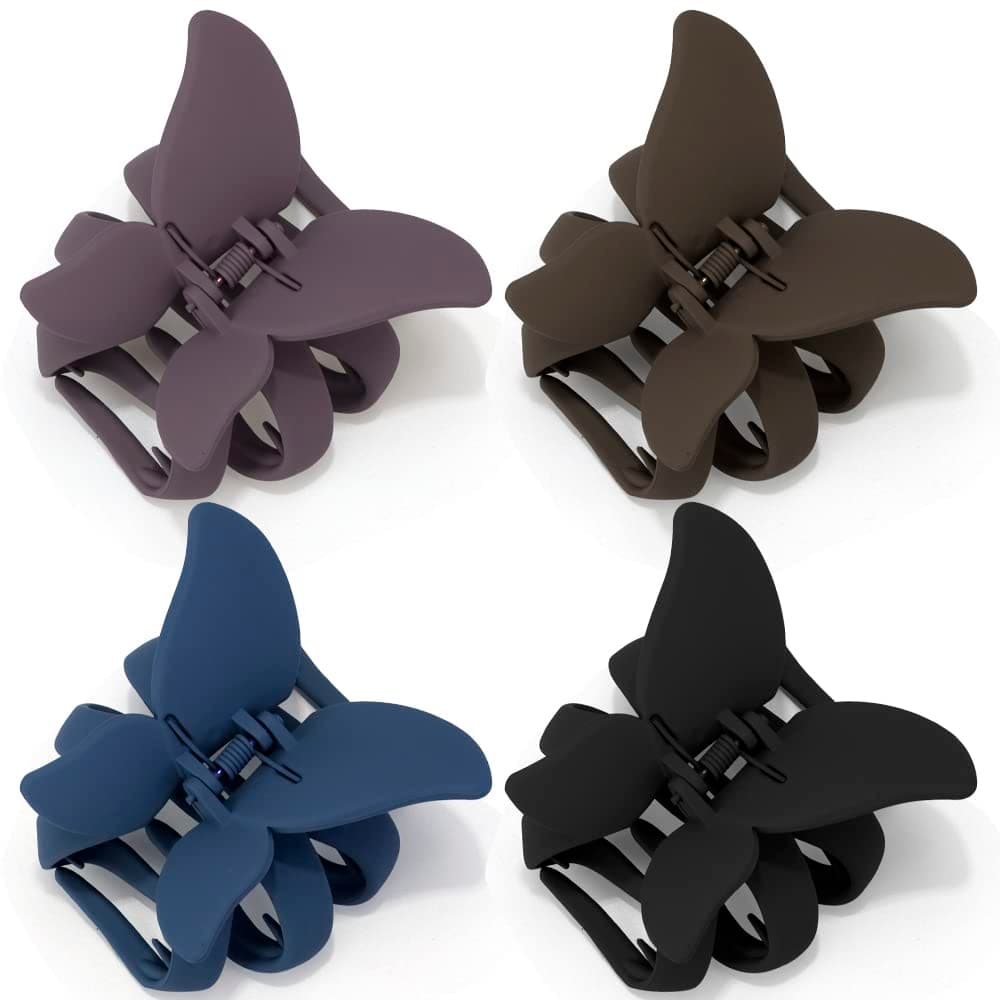 ATODEN Butterfly Hair Clips Claw Clips for Thick Hair 4Pcs Large Claw Clips 2.8 Inch Octopus Hair Clip Hair Claws for Long Medium Thin Hair Matte Neutral Big Claw Clips Aesthetic Jumbo Hair Clip Non-slip Jaw Clips Hair Clamps Cute Hair Accessories for Women Girls Gifts for Women