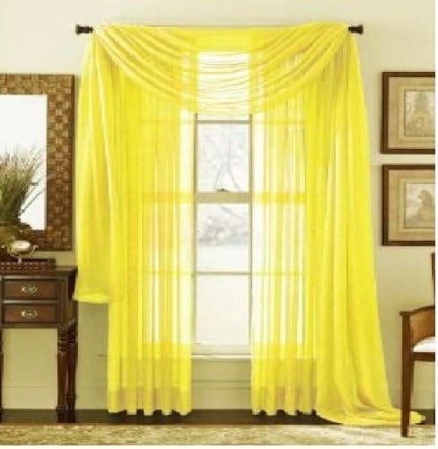 ZUNKOM MONAGIFTS Two Panels 55 Wide X 95" Length Yellow 2 Piece Solid Sheer Panel with Rod Pocket - Window Curtain Treatment 95" Length