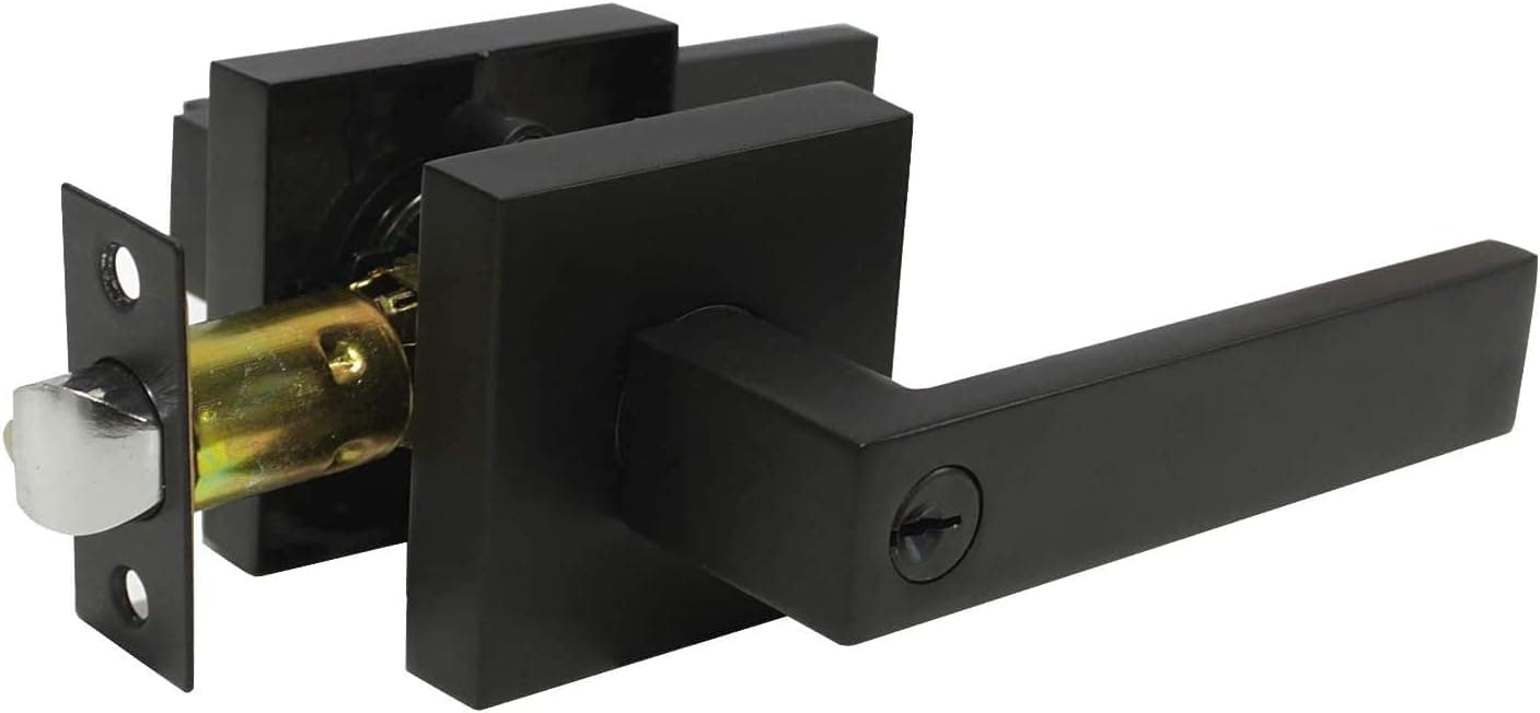 Probrico Matte Black Keyed Entry Door Lever, Heavy Duty Hardware for Exterior Front and Back Door,Lockable Entrance Universal Handling Handle Transitional Style Lock,1 Pack