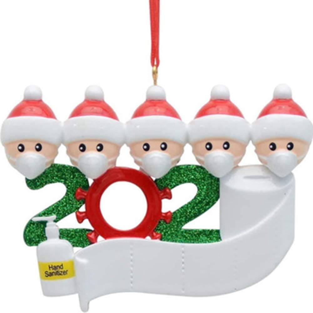 2020 Christmas Ornament Souvenir – 2-5 Family Members Name Christmas Tree Decorations with Mask Toilet Paper, Customized Gift for Family