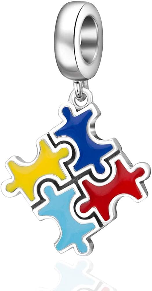 Sambaah Autism Awareness Charms Sterling Silver Colorful Puzzle Piece Charm Enamel Bead Pendant