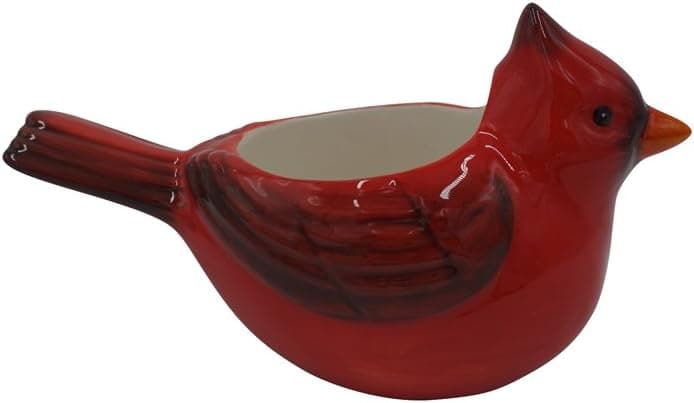 Comfy Hour Joyful Holiday Collection 3" Red Feather Cardinal Stoneware Sculpture Candle Holder, Ceramic