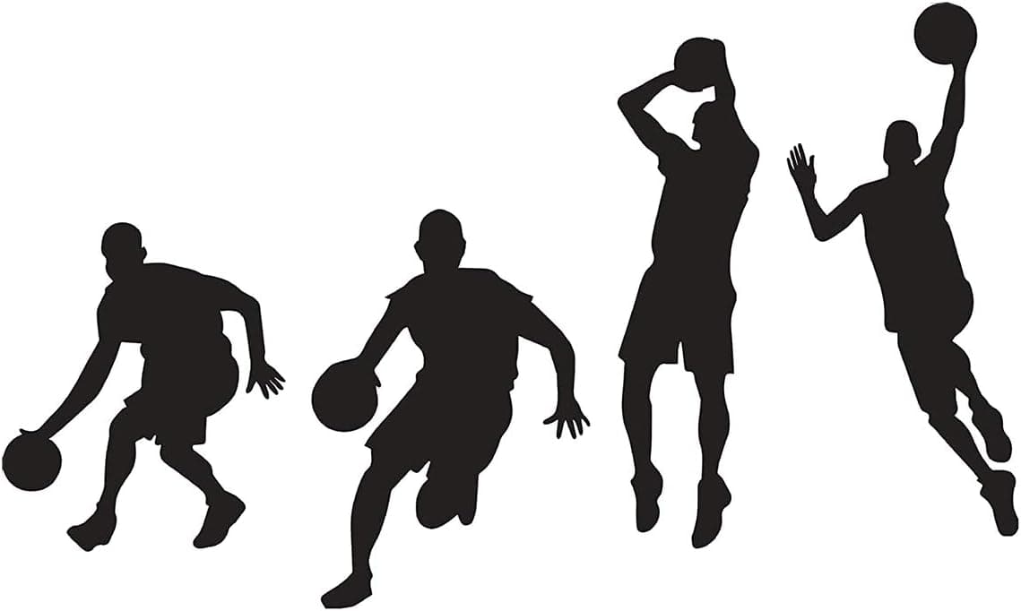 Woodland Arts Black 35.4 inches x 15.7 inches Vinyl Basketball 4 Basketball Players Slam Dunk Silhouette Wall Decals Stickers for Boy Rooms