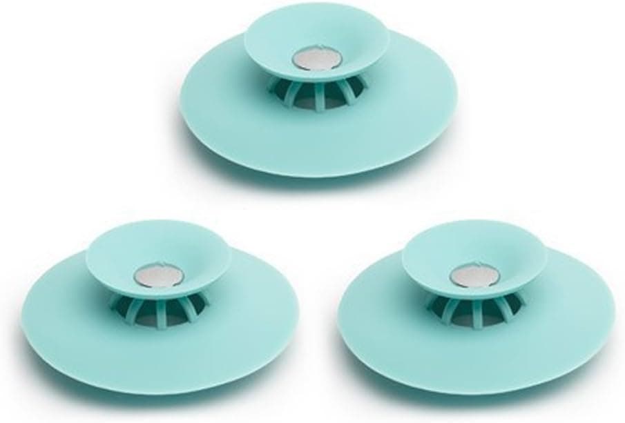 Rommeka Silicone Drain Stopper - 3PCS Creative 2 in 1 Deodorant Sink Bathtub Stop & Bathroom Hair Catcher, Drain Plug Protector Strainer Floor Filter Cover Clog for Kitchen Tub (Blue)