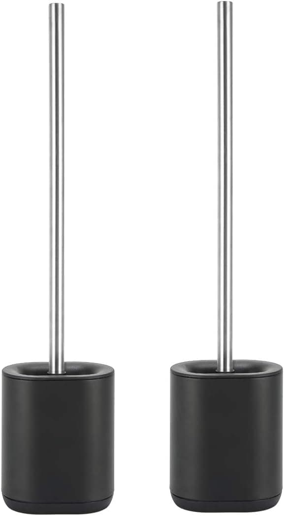 zccz Toilet Bowl Brush with Holder, 2-Pack Stainless Steel Toilet Brush with Silicone Soft Bristles, Toilet Cleaning Brush Kit Toilet Bowl Scrubber Caddy for Bathroom Organization