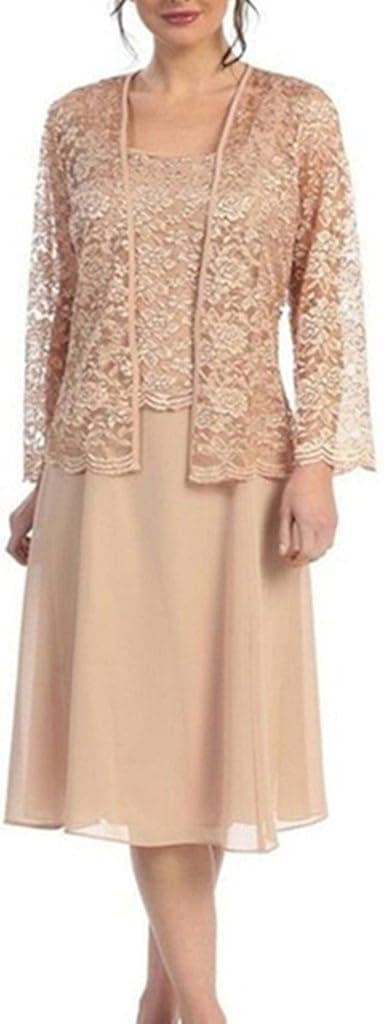 H.S.D Women's Lace Mother Of The Bride Dress Formal Gowns With Jacket 22W Champagne (Short Style)
