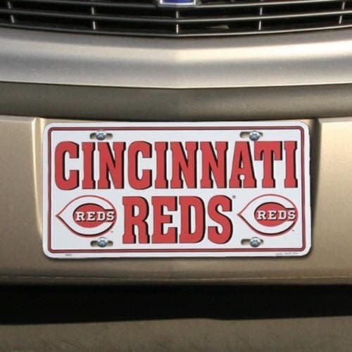 Hangtime Cincinnati Reds White Metal License Plate
