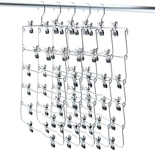 Homend 6-Tier Skirt Hangers Foldable Pants Hangers Closet Organizer Stainless Steel Fold up Space Saving Hangers (5 Pack)